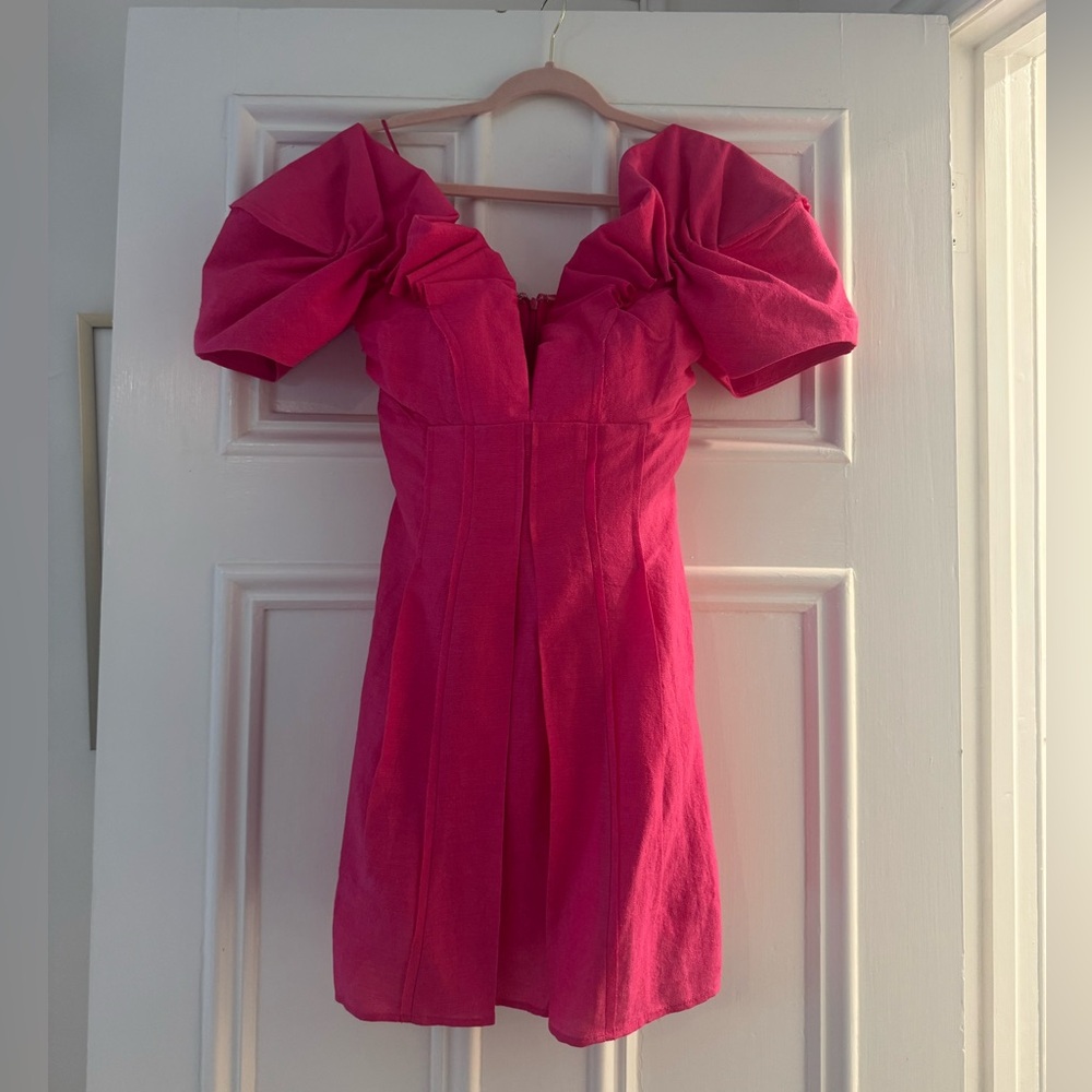 NWT Cult Gaia Asal Hot Pink Off-Shoulder Mini Dress Size 6 - Picture 5 of 8
